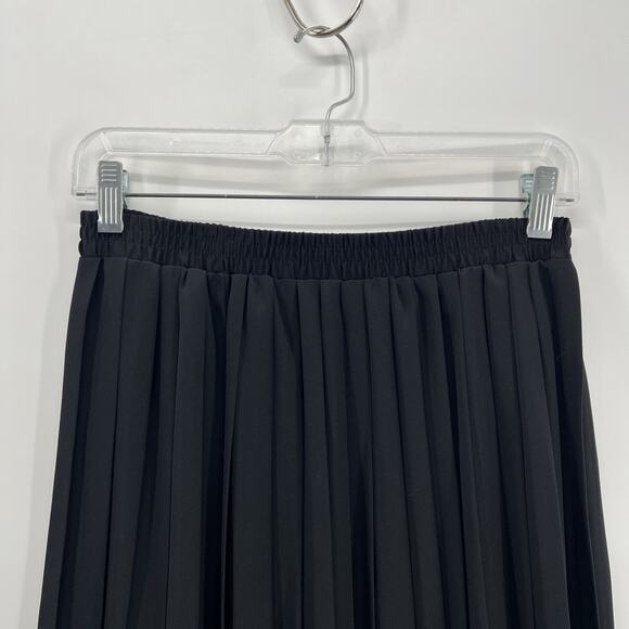 Vintage Leslie Fay Andrea Gayle Long Pleated Skirt 8 Black Elastic Waist Ballet - Picture 3 of 11